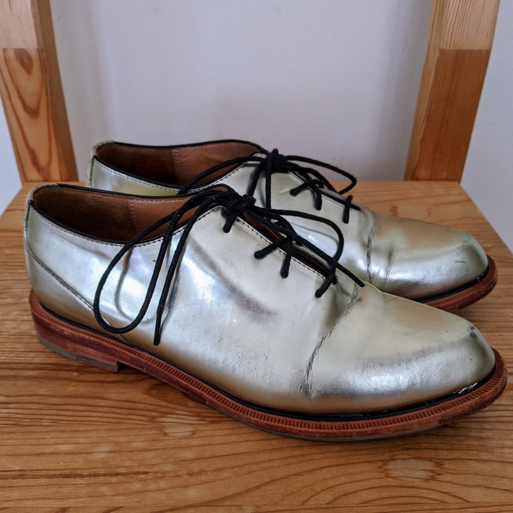 John Fluevog ModVogs Gold Leather Oxfords